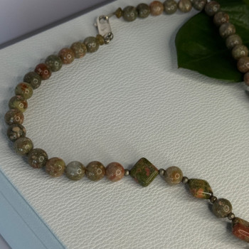 Vintage 925 Sterling Silver Unakite Necklace Length 17 Inch