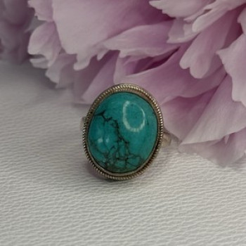 Vintage 925 Sterling Silver Turquoise Ring Size-Able
