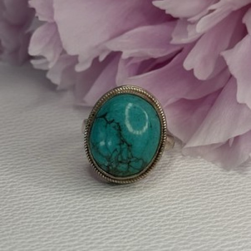 Vintage 925 Sterling Silver Turquoise Ring Size-Able
