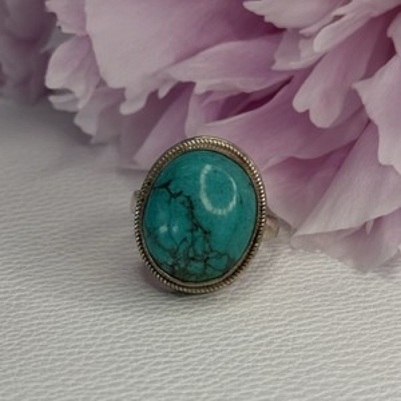 Vintage 925 Sterling Silver Turquoise Ring Size-Able