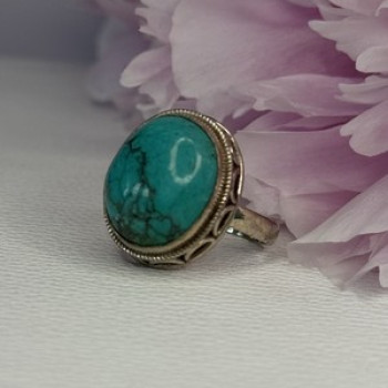 Vintage 925 Sterling Silver Turquoise Ring Size-Able