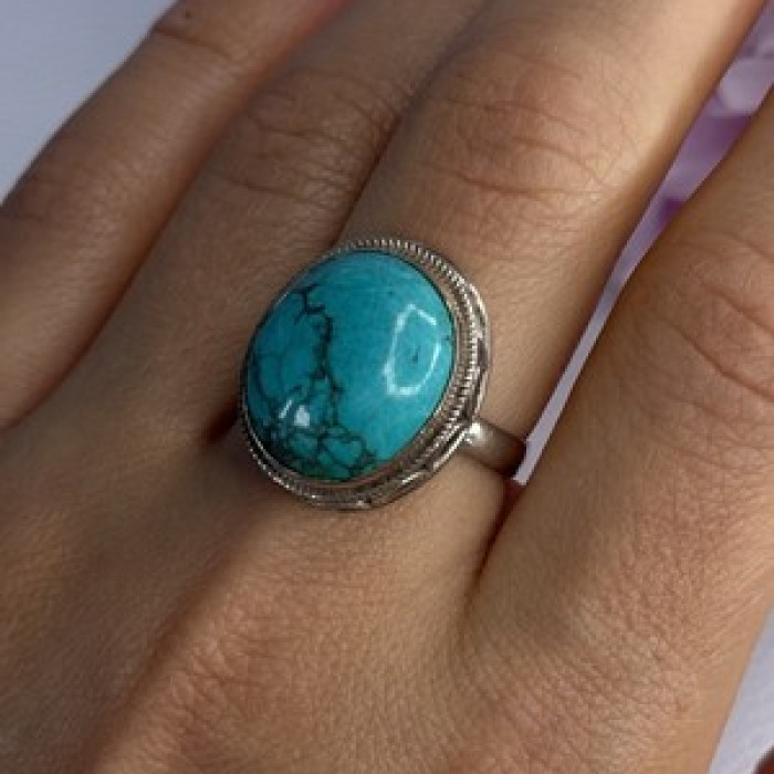 Vintage 925 Sterling Silver Turquoise Ring Size-Able