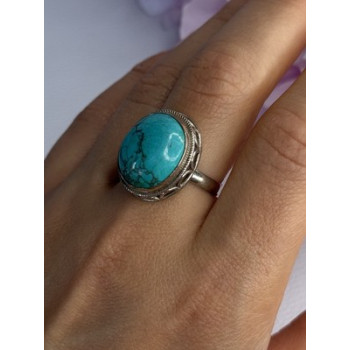 Vintage 925 Sterling Silver Turquoise Ring Size-Able