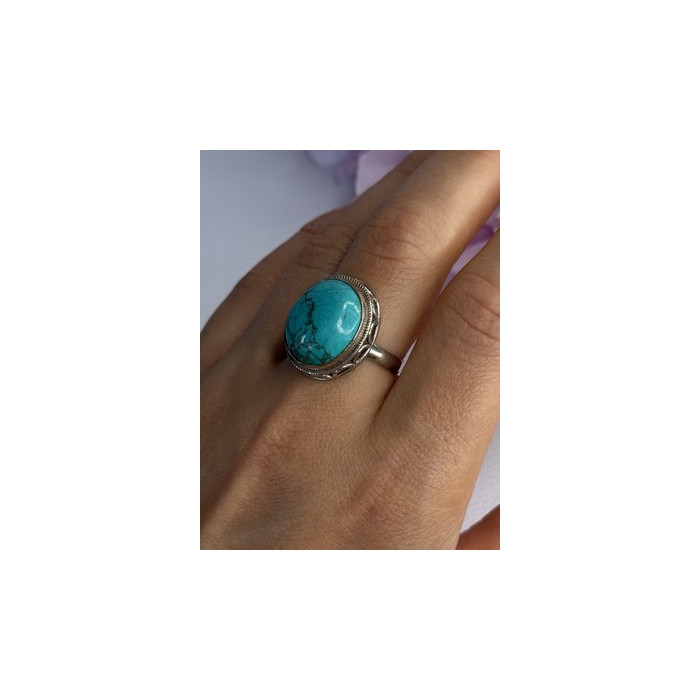 Vintage 925 Sterling Silver Turquoise Ring Size-Able