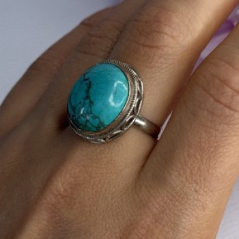 Vintage 925 Sterling Silver Turquoise Ring Size-Able