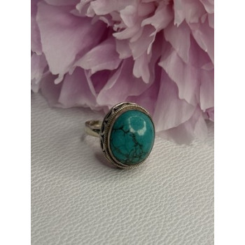 Vintage 925 Sterling Silver Turquoise Ring Size-Able
