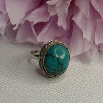 Vintage 925 Sterling Silver Turquoise Ring Size-Able