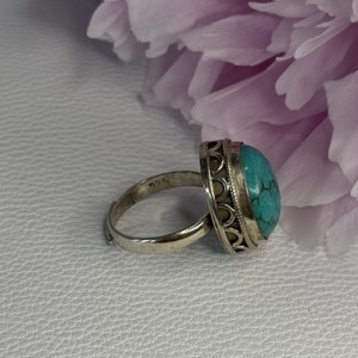 Vintage 925 Sterling Silver Turquoise Ring Size-Able