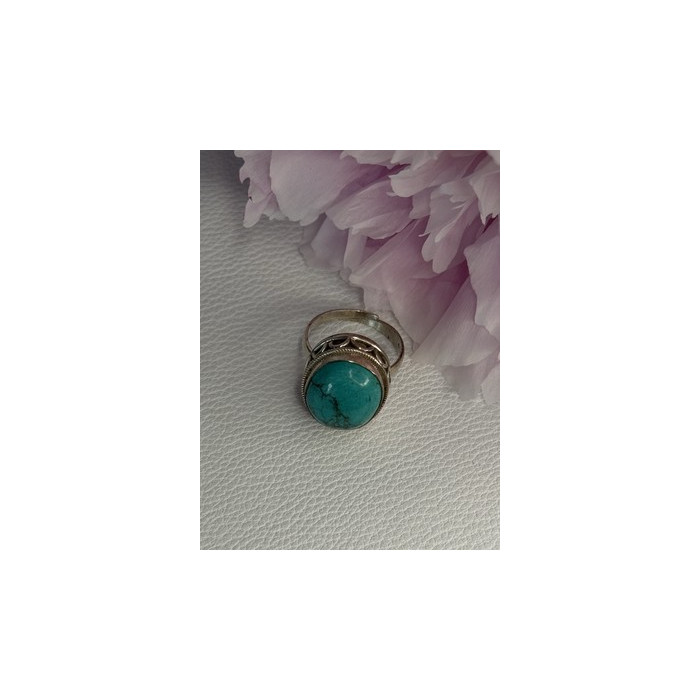 Vintage 925 Sterling Silver Turquoise Ring Size-Able