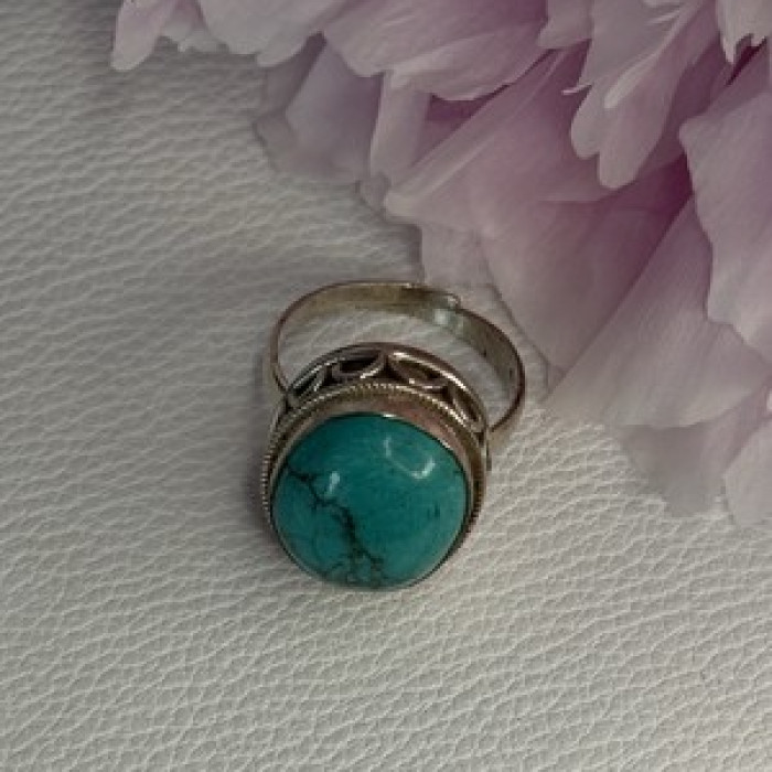 Vintage 925 Sterling Silver Turquoise Ring Size-Able