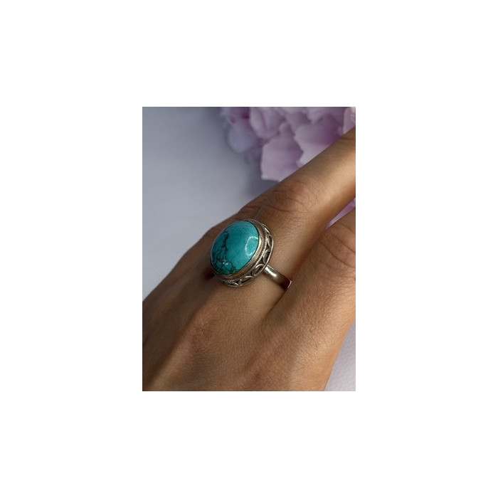 Vintage 925 Sterling Silver Turquoise Ring Size-Able