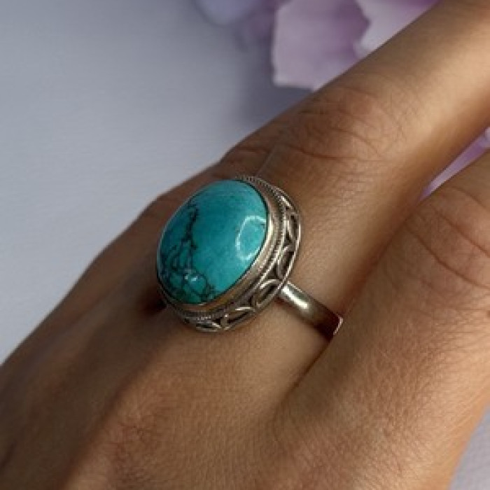 Vintage 925 Sterling Silver Turquoise Ring Size-Able