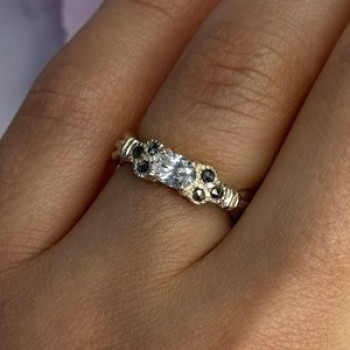 925 Sterling Silver Beryl & Marcasite Ring Size 7