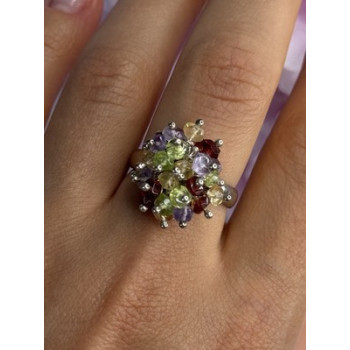 925 Sterling Silver Garnet Amethyst Citrine Peridot Ring Size 9