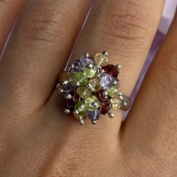 925 Sterling Silver Garnet Amethyst Citrine Peridot Ring Size 9