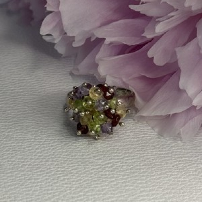 925 Sterling Silver Garnet Amethyst Citrine Peridot Ring Size 9