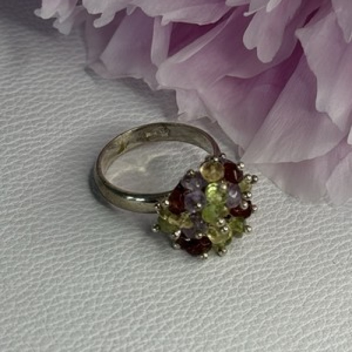 925 Sterling Silver Garnet Amethyst Citrine Peridot Ring Size 9