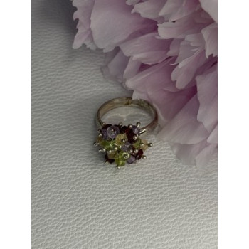 925 Sterling Silver Garnet Amethyst Citrine Peridot Ring Size 9