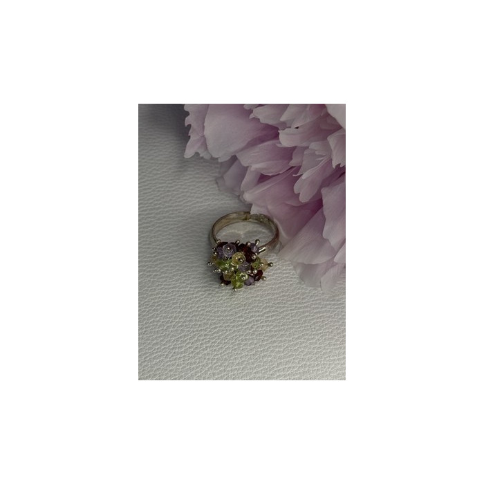 925 Sterling Silver Garnet Amethyst Citrine Peridot Ring Size 9