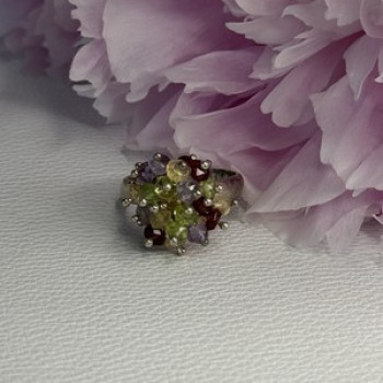 925 Sterling Silver Garnet Amethyst Citrine Peridot Ring Size 9