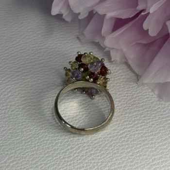 925 Sterling Silver Garnet Amethyst Citrine Peridot Ring Size 9