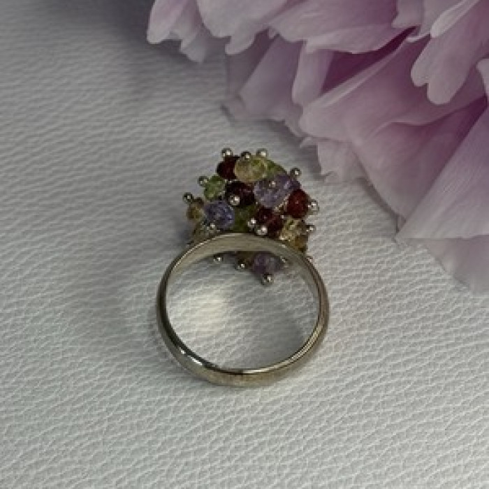 925 Sterling Silver Garnet Amethyst Citrine Peridot Ring Size 9