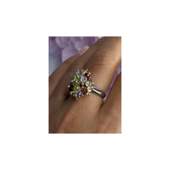 925 Sterling Silver Garnet Amethyst Citrine Peridot Ring Size 9
