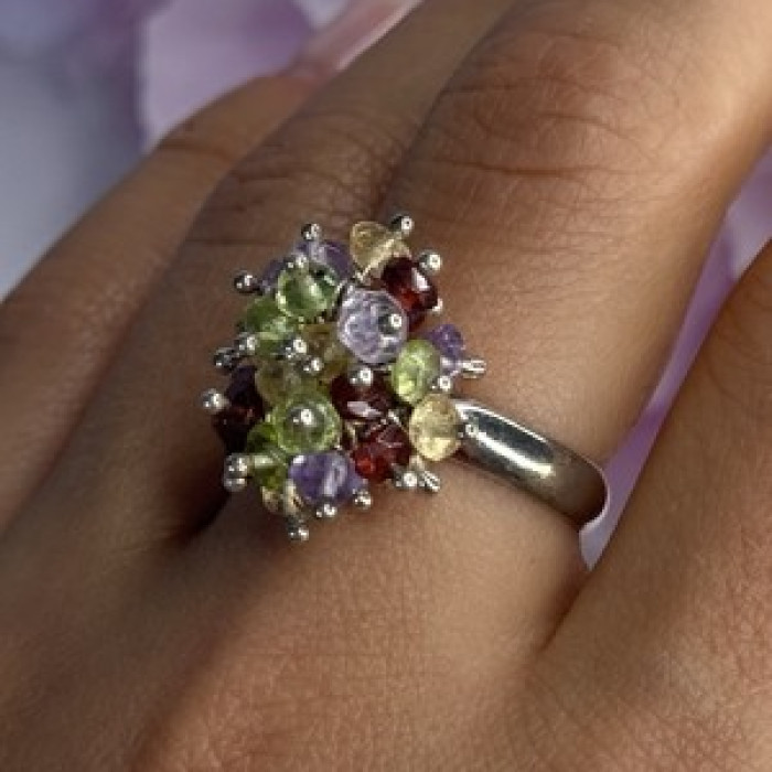 925 Sterling Silver Garnet Amethyst Citrine Peridot Ring Size 9