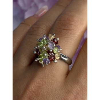 925 Sterling Silver Garnet Amethyst Citrine Peridot Ring Size 9