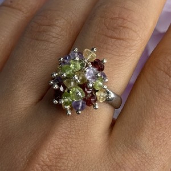 925 Sterling Silver Garnet Amethyst Citrine Peridot Ring Size 9
