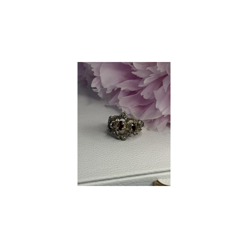 Vintage 925 Sterling Silver Garnet & Beryl Ring Size 5