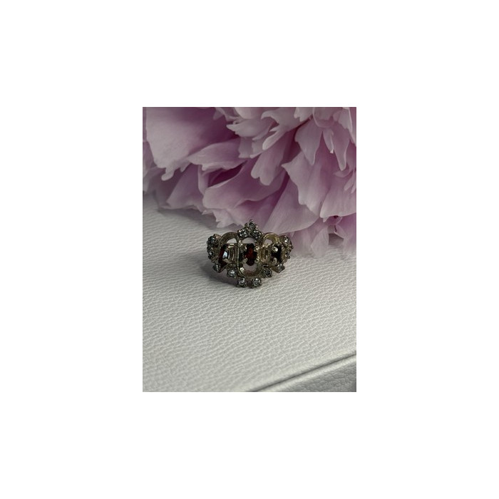 Vintage 925 Sterling Silver Garnet & Beryl Ring Size 5