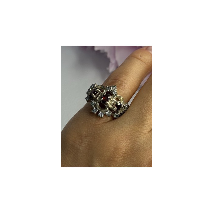 Vintage 925 Sterling Silver Garnet & Beryl Ring Size 5