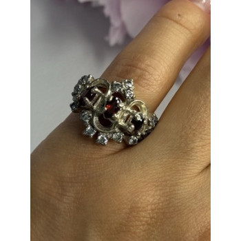 Vintage 925 Sterling Silver Garnet & Beryl Ring Size 5