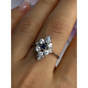 925 Sterling Silver Blue & White Sapphire Flower Ring Size 8