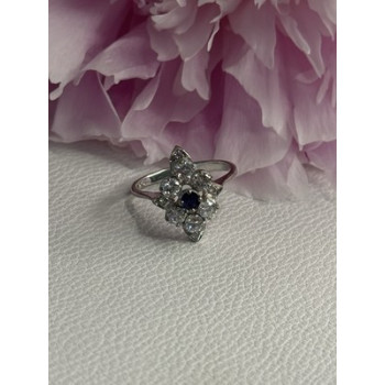 925 Sterling Silver Blue & White Sapphire Flower Ring Size 8