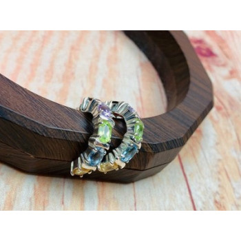 925 Sterling Silver Multi Gemstones Stud Earrings