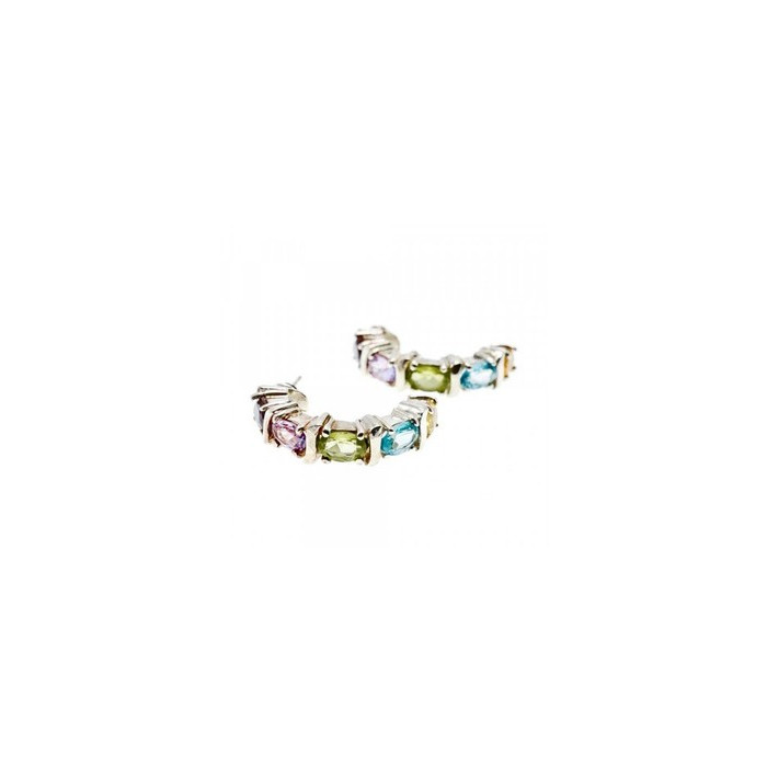 925 Sterling Silver Multi Gemstones Stud Earrings