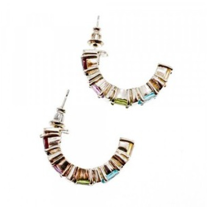 925 Sterling Silver Multi Gemstones Stud Earrings