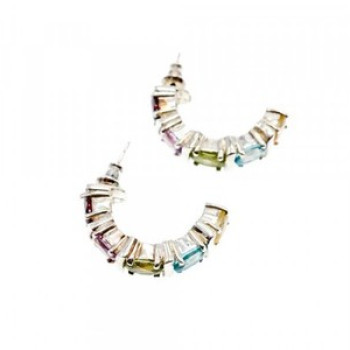 925 Sterling Silver Multi Gemstones Stud Earrings