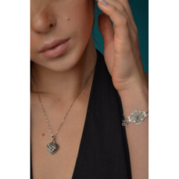 925 Sterling Silver Marcasites Heart Chain With Pendant