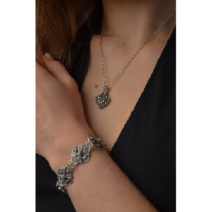 925 Sterling Silver Marcasites Heart Chain With Pendant