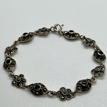 925 Sterling Silver Agate & Marcasite Bracelet