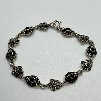 925 Sterling Silver Agate & Marcasite Bracelet