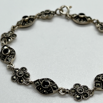 925 Sterling Silver Agate & Marcasite Bracelet