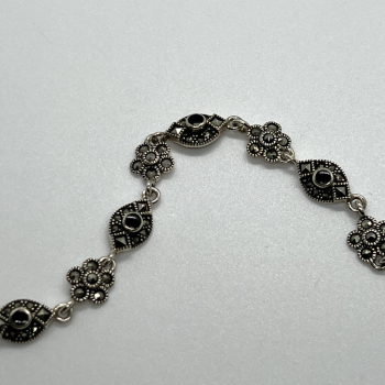 925 Sterling Silver Agate & Marcasite Bracelet