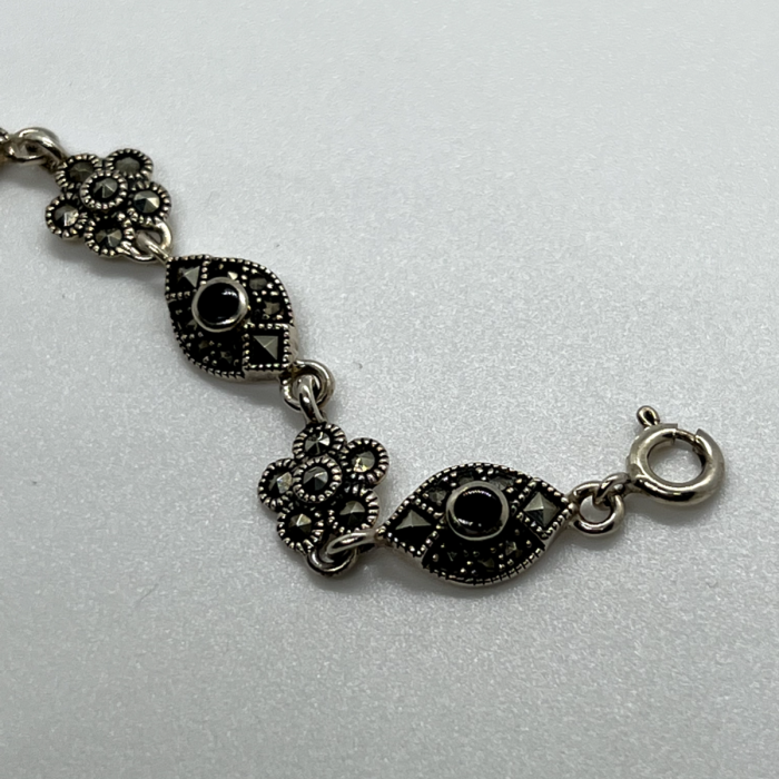 925 Sterling Silver Agate & Marcasite Bracelet