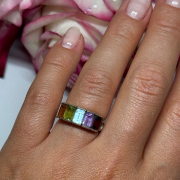 925 Sterling Silver Tourmaline Ring Size 5.5