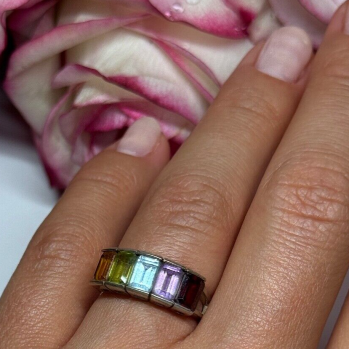 925 Sterling Silver Tourmaline Ring Size 5.5