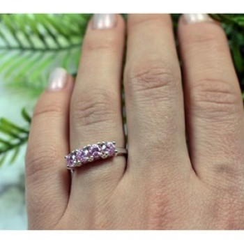925 Sterling Silver Pink CZ Ring Size 6.5